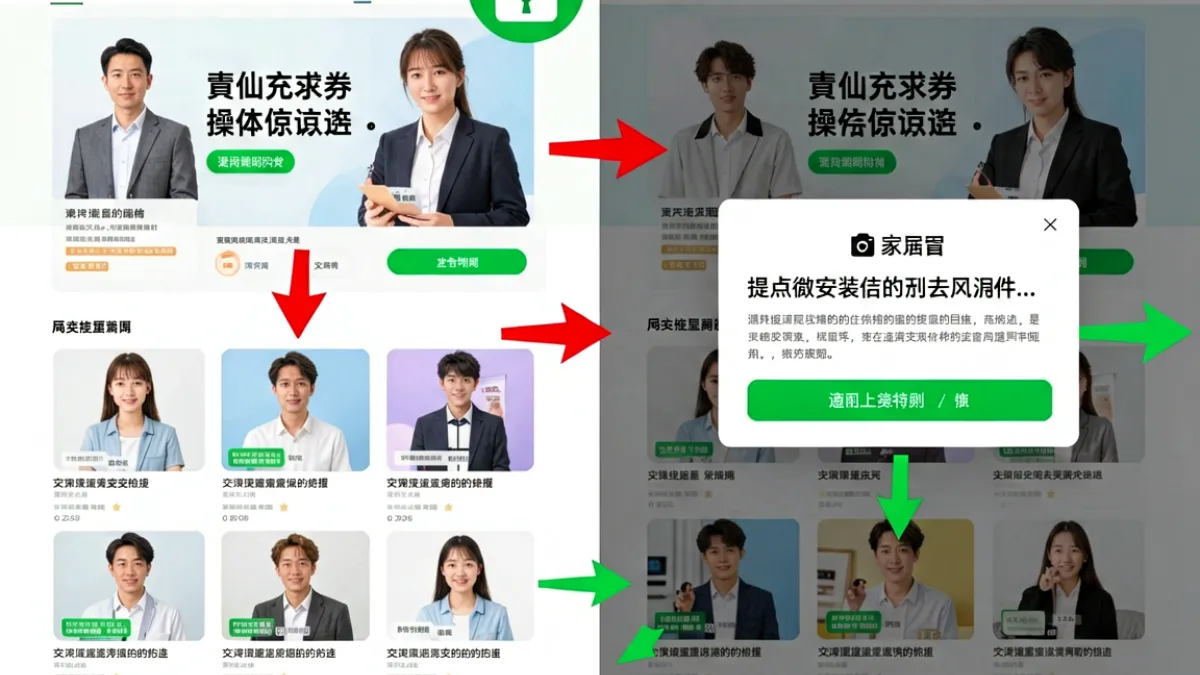 蜜芽miya737永不失联网站 - 对比图展示真实入口页面与仿冒页面的外观差异，标注辨别关键特征的位置