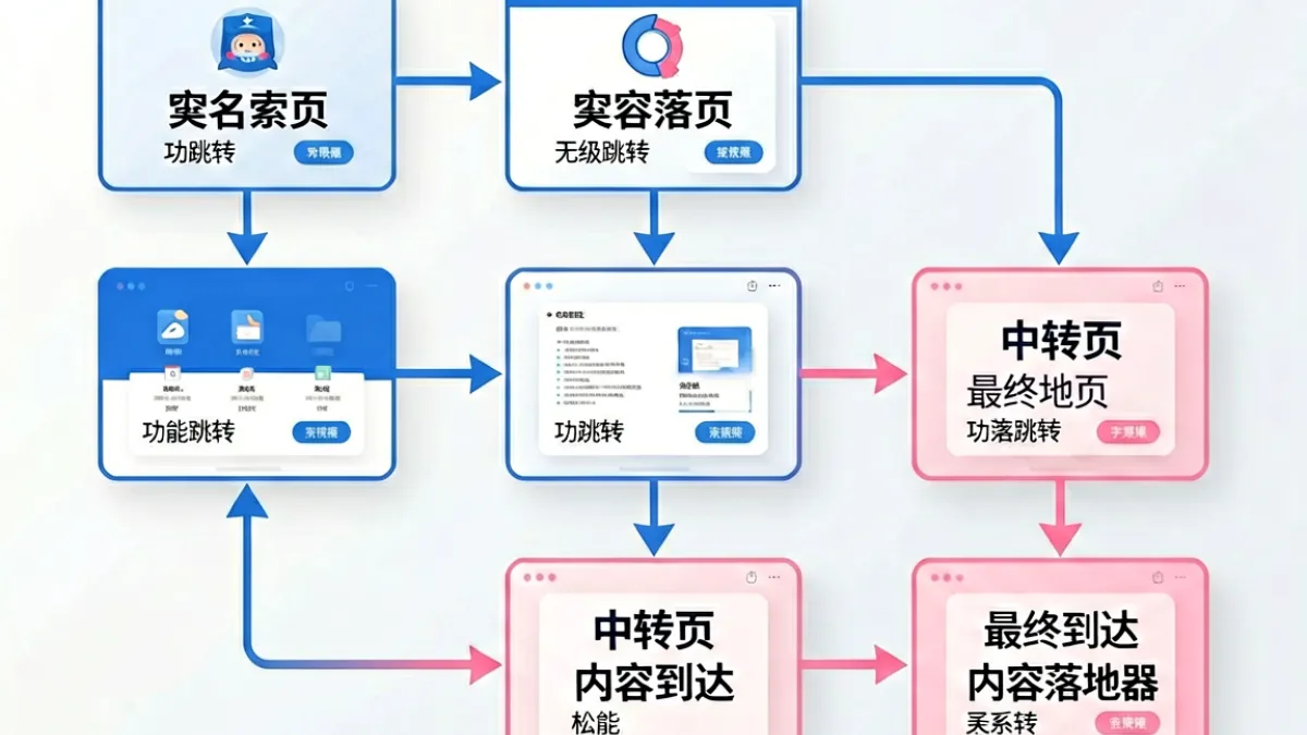 蜜芽miya737永不失联网站三跳机制结构示意图，说明主域名索引页与内容落地节点之间的跳转链路关系